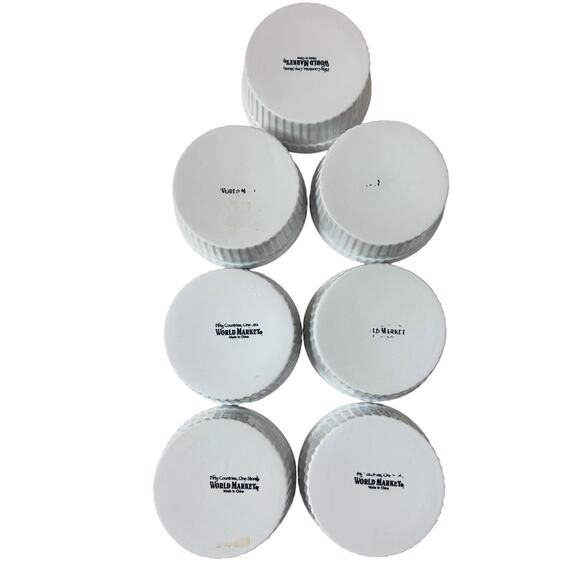 World Market White Ceramic Ribbed Ramekins Red Rim-Set of 7-Excellent! - Picture 7 of 7